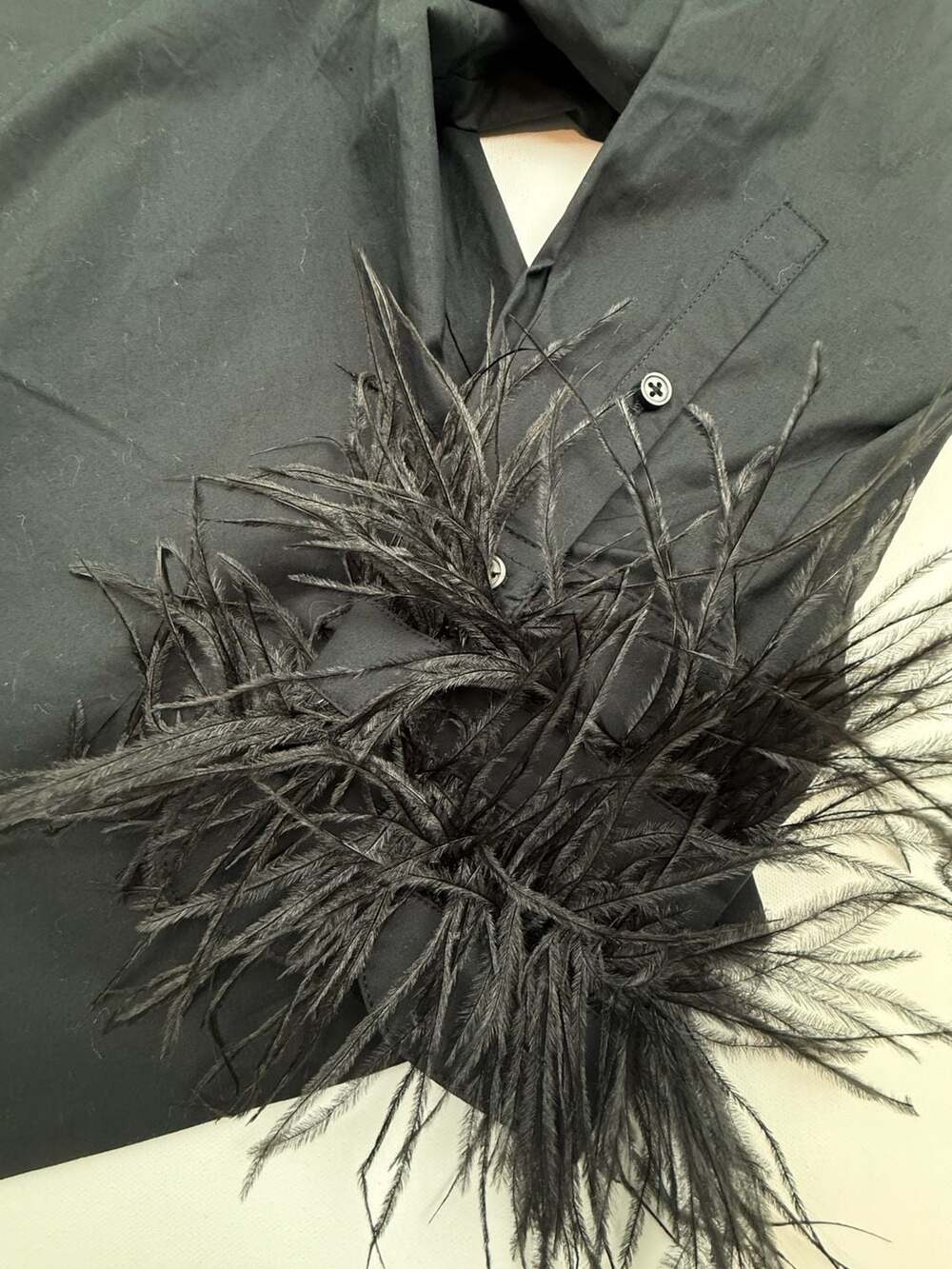 J. Crew Collection Feather Trimmed Button-Down Shirt Black Size 12 - Picture 4 of 4